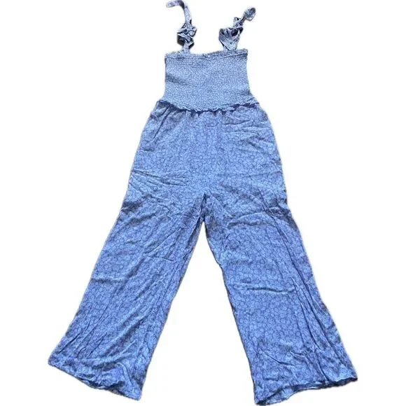 Lost + Wander Women's Lavender Floral Smocked Crop Ruffle Linen Jumpsuit Women’s - Picture 2 of 5